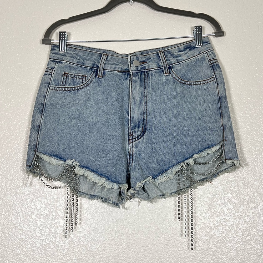Denim shorts with metal fringe, size medium
